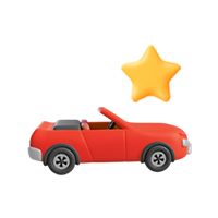 Ícone no estilo 3d de um carro conversível na cor vermelha, com uma estrela na cor amarela por cima, simbolizando carro reserva
