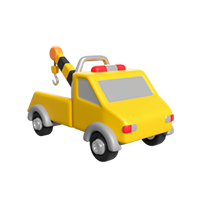ícone no estilo 3d de um caminhão de guincho amarelo, simbolizando guincho