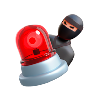 Ícone no estilo 3d de uma sirene de segurança e um suspeito atrás, simbolizando roubo e furto